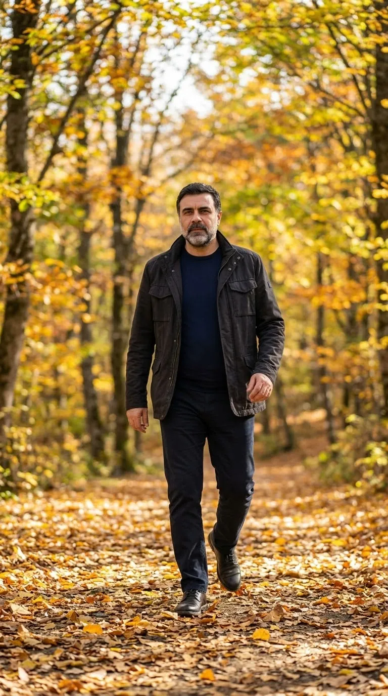 Sonbaharda parkta yürürken